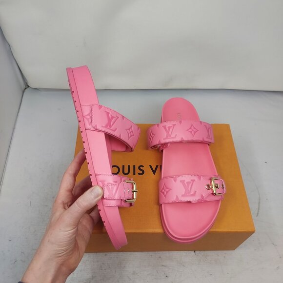 LOUIS VUITTON Pink LV Monogram Bom Dia Flat Slide Sandal - Picture 5 of 12